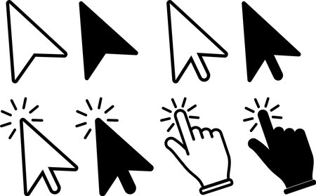 Set of Cursor icons click, vector icons. Mouse click cursor set. Cursor icon. Vector illustration.のイラスト素材