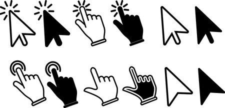 Set of Cursor icons click and Hand Cursor icons click. Isolated on White backgroundのイラスト素材