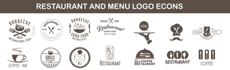 Logotype menu. Set in flat style. Food vintage design elements, logos, badges, labels, icons and objects. Vector illustrationのイラスト素材