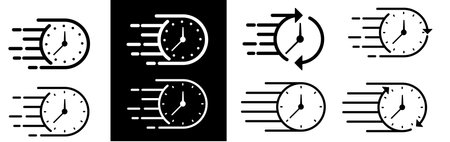 Quick time or deadline icon set in line style, Timers, Express service, Countdown timer and stopwatch flatのイラスト素材
