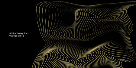 Modern abstract dark blue gradient background with blue wave lines pattern.のイラスト素材