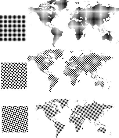 Set of dotted world maps in different resolution.のイラスト素材