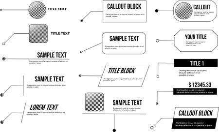 Callout. Title text box frame, infographic callouts. Pop-up textbox balloons, speech labels with arrows.のイラスト素材