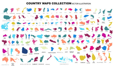 Complete Countries Map of the World Perfect Icons . Every single country map are listed and isolated with names.のイラスト素材
