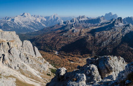 View of rocky mountains in gorgeous autumn dayの写真素材