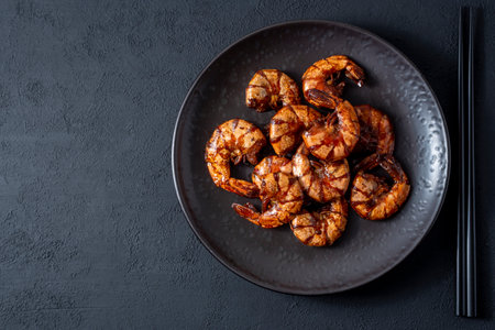 Grilled tiger prawns or shrimps asian food styleの写真素材