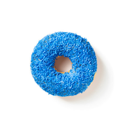 Blue donut isolated on white background. top view.の写真素材