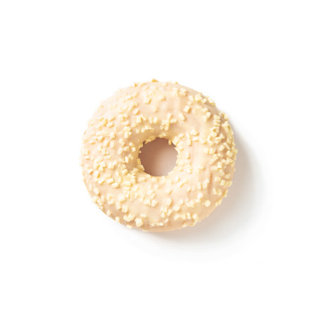 Delicious donut with sesame seeds on white background, top viewの写真素材