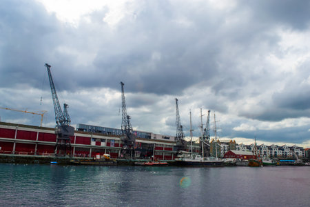 Cranes and ships in the port