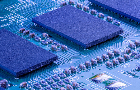 Electronic circuit board close-up. Electronic computer hardware technology.
