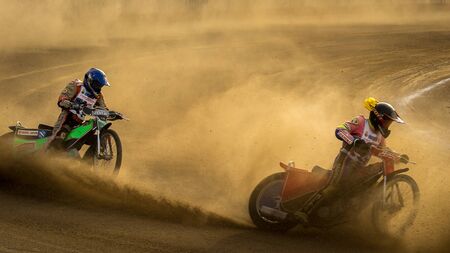 Speedway. Veterans competition. October 17 2015 Ukraine Voznesensk. Competition veterans Speedway. The final race.のeditorial素材