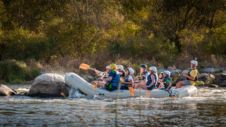 Village Myhiya, Nikolaev region, Ukraine - September 10, 2016: Rafting on the Southern Bug River. An experienced instructor holds the key to a great adventure. Rafting in Ukraine. Fun, risky, bold action.のeditorial素材