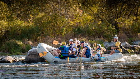 Village Myhiya, Nikolaev region, Ukraine - September 10, 2016: Rafting on the Southern Bug River. An experienced instructor holds the key to a great adventure. Rafting in Ukraine. Fun, risky, bold action.のeditorial素材