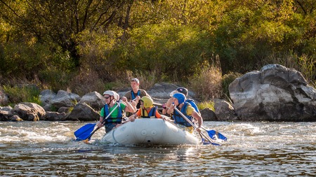 Village Myhiya, Nikolaev region, Ukraine - September 10, 2016: Rafting on the Southern Bug River. An experienced instructor holds the key to a great adventure. Rafting in Ukraine. Fun, risky, bold action.のeditorial素材