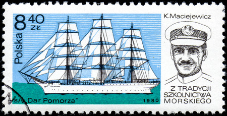 UKRAINE - CIRCA 2017: A stamp printed in POLAND shows Antoni Garnuszewski captain founder of the...