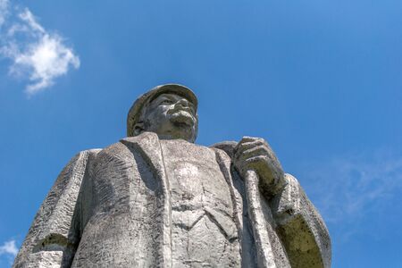 Kremenivka, Ukraine - May 21, 2017: The monument to Vladimir Lenin, the Soviet leader. Stone statue with a view to the sky. Bottom view.のeditorial素材