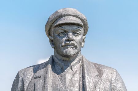 Kremenivka, Ukraine - May 21, 2017: The monument to Vladimir Lenin, the Soviet leader. Stone statue with a view to the sky. Back view.のeditorial素材