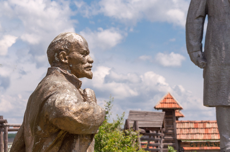 Kremenivka, Ukraine - May 21, 2017: The monument to Vladimir Lenin, the Soviet leader. Stone statue with a view to the sky. Decommunization.のeditorial素材