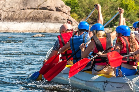 Village Mihia, Mykolayiv region, Ukraine - July 2, 2017: Rafting and kayaking. A popular place for extreme family and corporate recreation as well as training for athletes.のeditorial素材