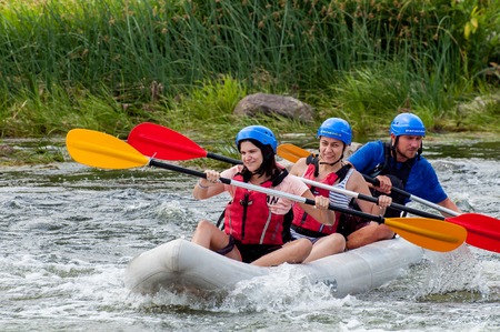 Village Mihia, Mykolayiv region, South Bug River, Ukraine - July 9, 2017: Rafting and kayaking. A popular place for extreme family and corporate recreation as well as training for athletes.のeditorial素材