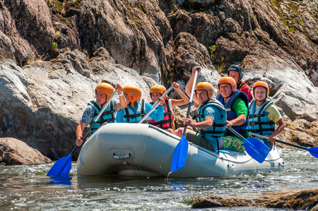 Village Mihia, Mykolayiv region, Ukraine - July 2, 2017: Rafting and kayaking. A popular place for extreme family and corporate recreation as well as training for athletes.のeditorial素材