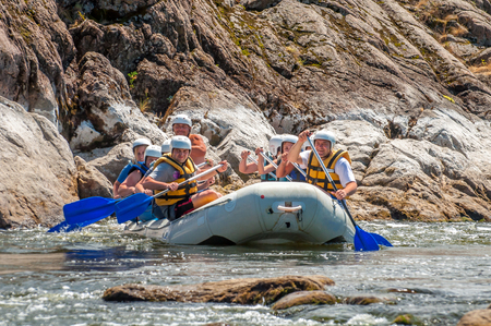 Village Mihia, Mykolayiv region, Ukraine - July 2, 2017: Rafting and kayaking. A popular place for extreme family and corporate recreation as well as training for athletes.のeditorial素材