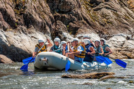 Village Mihia, Mykolayiv region, Ukraine - July 2, 2017: Rafting and kayaking. A popular place for extreme family and corporate recreation as well as training for athletes.のeditorial素材