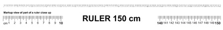 Ruler 150 cm. Precise measuring tool. Ruler scale 1,5 meter. Ruler grid 1500 mm. Metric centimeter size indicatorsのイラスト素材