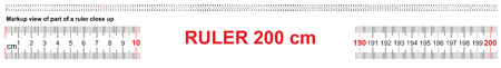 Ruler 200 cm. Precise measuring tool. Ruler scale 2,0 meter. Ruler grid 2000 mm. Metric centimeter size indicators.のイラスト素材
