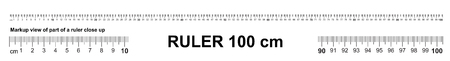 Ruler 100 cm. Precise measuring tool. Ruler scale 1 meter. Ruler grid 1000 mm. Metric centimeter size indicatorsのイラスト素材
