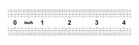 Double sided 4 inch ruler. The price of division - 32 divisions by inch. Exact length measurement device. Calibration grid.のイラスト素材