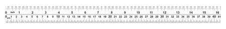 Ruler 16 inshes. Ruler 40 centimeters. Value of division - 32 divisions by inch and 0.5 mm. Precise length measurement device. Calibration grid.のイラスト素材