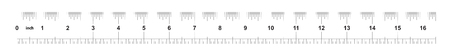 Ruler 16 inches imperial. Ruler 16 inches metric. Precise measuring tool. Calibration gridのイラスト素材