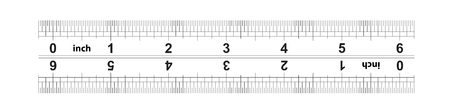 Ruler bidirectional 6 inches. The division price is 1/32 inch. Ruler double sided. Precise measuring tool. Calibration gridのイラスト素材