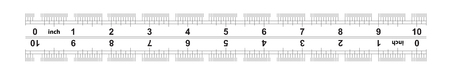 Ruler bidirectional 10 inches. The division price is 1/32 inch. Ruler double sided. Precise measuring tool. Calibration gridのイラスト素材