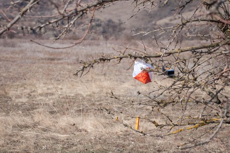 Orienteering. Check point Prism and composter for orienteering. Navigation equipment. The conceptの写真素材