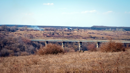 Old concrete bridge over the granite canyon. Landscape, Ukraineの写真素材