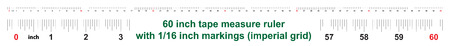 60 inch tape measure ruler with 1/16 inch markings. Imperial gridのイラスト素材