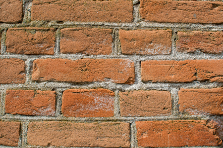 Brick wall close-up. Brick laying on cement mortarの写真素材