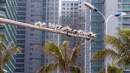 Traffic surveillance cameras. Road police outdoor video cameraの写真素材
