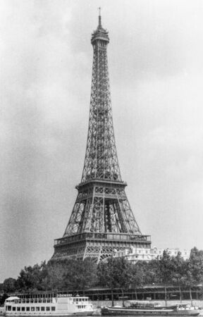 Paris, old black and white photo, august 1994. Eiffel Towerの写真素材