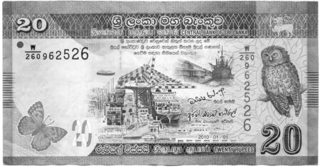 20 rupees, the currency of Sri Lanka. High resolution photo. Back sideの写真素材