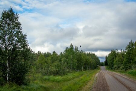 Finland. View of a scenic road passing through a forest. Beautiful Scandinavian landscapeの写真素材