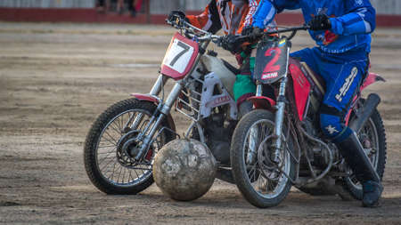 Voznesensk, Ukraine - September 27, 2015: Motoball. Episode of the Ukrainian Championship match between the teams Voskhod (Voznesensk) - Druzhba (Machukhi).のeditorial素材