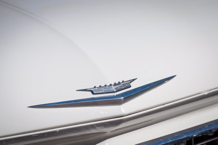 Oulu, Finland - May 1, 2024: Old vintage retro car. Front part. Chevrolet logo.のeditorial素材