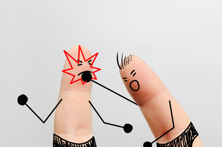 finger art, a Boxing match on a gray backgroundの写真素材