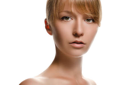 portrait of young beautiful woman on white background, isolatedの写真素材