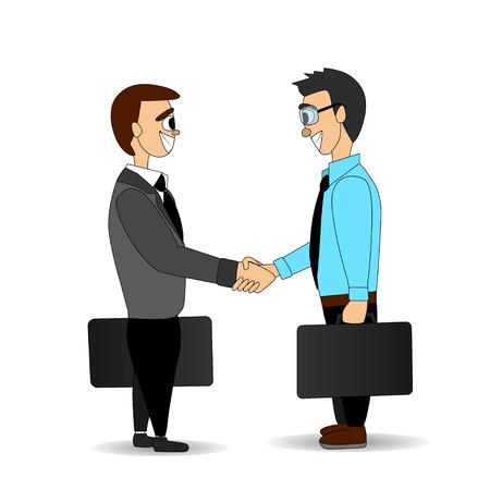 Business men in suit and shirt with portfolios in hand. Handshake vector illustrationのイラスト素材