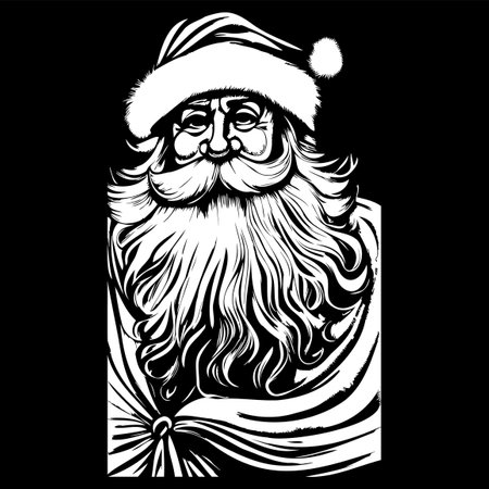 easy simple santa claus drawing hand drawn vector black and white clip artのイラスト素材