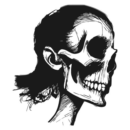 female skull drawing hand drawn vector black and white clip artのイラスト素材